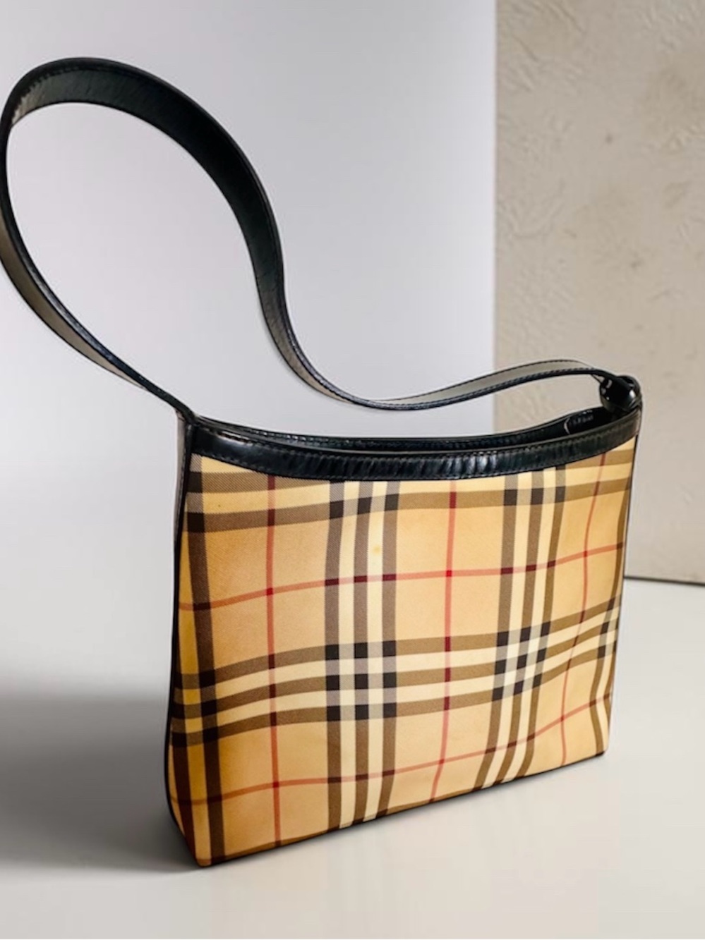 Burberry Vintage Nova Check Leather Shoulder Bag Hobo